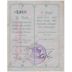 Białystok 10 marek = 6 rubli 1915 rare