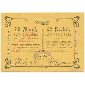 Białystok, 20 marek = 12 rubli 1915 - RZADKI I PIĘKNY