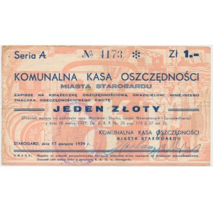 Starogard, KKO, znaczek oszczędnościowy na 1 złoty 1939
