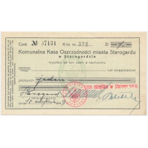 Starogard, czek na 1 złotych 1939