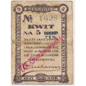 Sosnowiec, kwit na 5 fenigów na 5 kopiejkach 1917