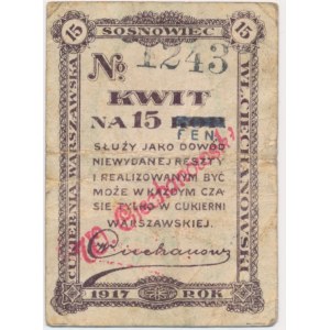 Sosnowiec, kwit na 15 fenigów na 15 kopiejkach 1917