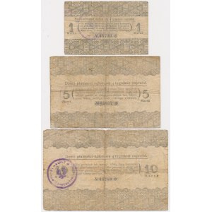 Osieczna, komplet nominałów, 1-10 marek 1919 (3 szt.)