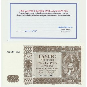 Krakowiak, 1.000 złotych 1941 - MCSM 565 - z certyfikatem od Cz.Miłczaka