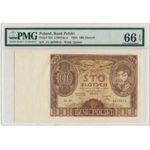 100 złotych 1934 - Ser. AV. - znw. +X+ - PMG 66 EPQ