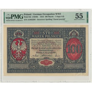 100 marek 1916 - Jenerał - 7 cyfr - PMG 55 - RZADKI I PIĘKNY