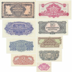 Zestaw, 50 groszy - 500 złotych 1944 ...owe - reprint (9 szt.)