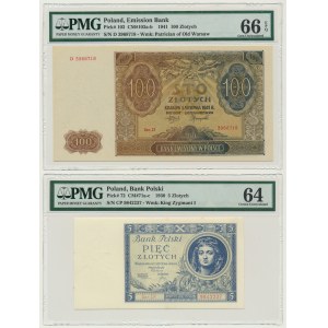 Zestaw, 5-100 złotych 1930-41 - PMG 64-66 EPQ (2 szt.)