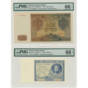 Zestaw, 5-100 złotych 1930-41 - PMG 66 EPQ (2 szt.)