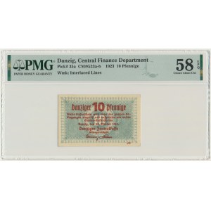 Danzig, 10 Pfennige 1923 - October - watermark squares - PMG 58 EPQ