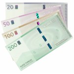 PWPW, zestaw banknoty testowe z prezentacją nitek zabezpieczających KURZ na papierze PWPW