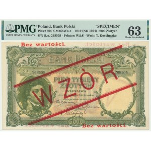 5.000 złotych 1919 - WZÓR - wysoki nadruk - ex. PMG 63