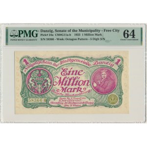 Danzig, 1 milion Mark 08 August 1923 - 5 digital serial number with ❊ not rotated - PMG 64