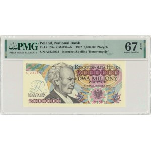 2 miliony złotych 1992 - A - Konstytucyjy - PMG 67 EPQ