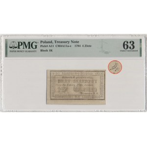 4 złote 1794 (1)(K) - PMG 63 - odwrócony świecznik