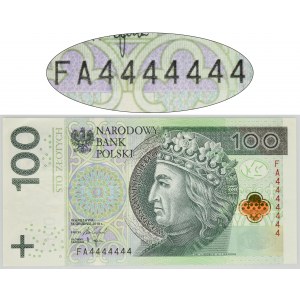 100 złotych 2018 - FA 4444444 - SOLID