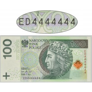 100 złotych 2018 - ED 4444444 - SOLID