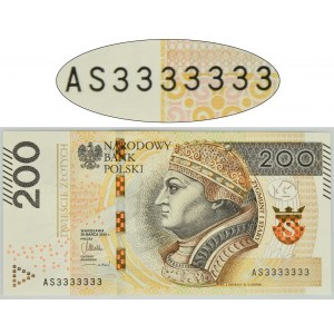 200 złotych 2015 - AS 3333333 - SOLID