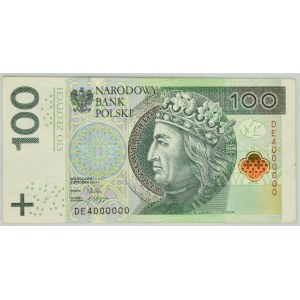 100 złotych 2012 - DE 4000000 - numer milionowy
