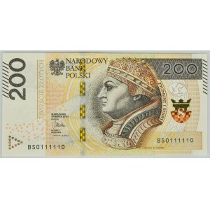 200 złotych 2015 - BS 0111110 - numer radarowy