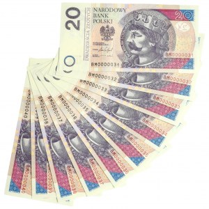 20 złotych 2016 - BM - niskie numery seryjne (10 szt.)