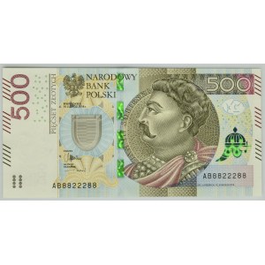 500 złotych 2016 - AB 8822288 - numer radarowy -