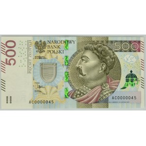 500 złotych 2016 - AC 0000045 - niski numer