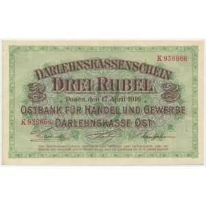 Posen, 3 Rubles 1916 - K - short clause -