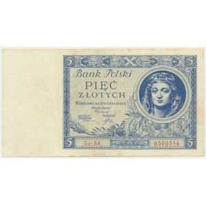 5 złotych 1930 - Ser. AA. - rzadka pierwsza seria