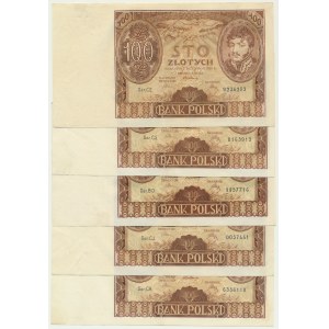 Zestaw, 100 złotych 1934 (5 szt.)