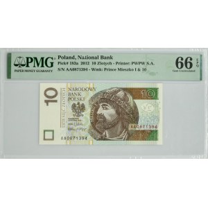 10 złotych 2012 - AA - PMG 66 EPQ