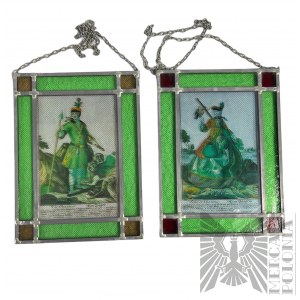 Dvojice vitráží s loveckou/vojenskou tematikou 20. století