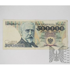 Padělaná bankovka 500000 zlotých - Henryk Sienkiewicz 1990