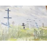 Gemälde eines orthodoxen Friedhofs von dem russischen(?) Maler M.H. Bodrykh aus dem Jahr 1963