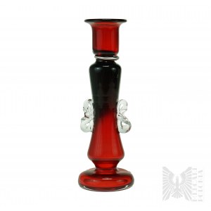 PRL - Tarnowiec Glassworks Ruby Candlestick (Jerzy Słuczan-Orkusz?).