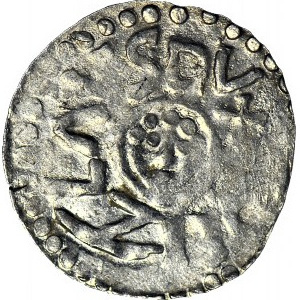 RR-, Bolesław III Krzywousty 1107-1138, denar wrocławski przed 1107, menniczy, nienotowana legenda, R8