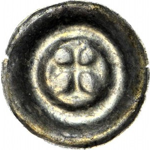 R,- Jędrzejów, Opactwo Cysterskie XIVw, Brakteat, krzyż grecki