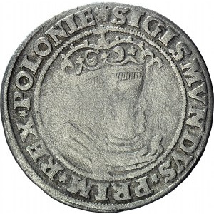 RR-, Zygmunt I Stary, Pierwszy Polski Trojak 1528, Kraków, głowa heraldycznie w prawo, T40mk., R7