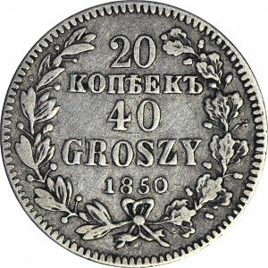 Zabór Rosyjski, 40 groszy = 20 kopiejek 1850 MW, Warszawa