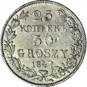 Zabór Rosyjski, 50 groszy = 25 kopiejek 1847 MW, Warszawa