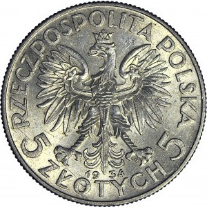 5 złotych 1934, Głowa, mennicza