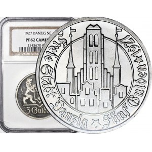 RRR-, Wolne Miasto Gdańsk, 5 guldenów 1927, STEMPEL LUSTRZANY
