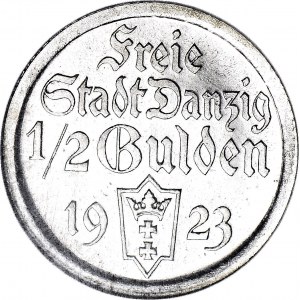 R-, Wolne Miasto Gdańsk, 1/2 guldena 1923, STEMPEL LUSTRZANY