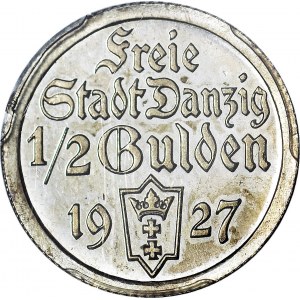 RRR-, Wolne Miasto Gdańsk, 1/2 guldena 1927, STEMPEL LUSTRZANY
