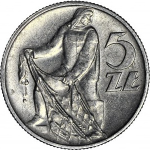 5 złotych 1958 Rybak, wąska ósemka, ok. menniczy