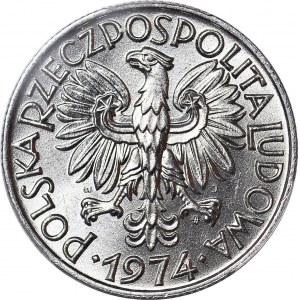 R-, 5 złotych 1974 Rybak, DESTRUKT, SKRĘTKA 80 stopni, rzadkie