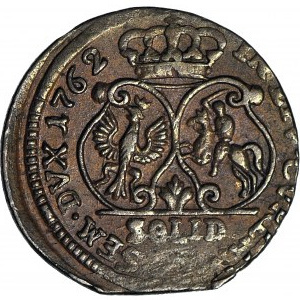 R-, Kurlandia, Karol Krystian Saski, Szeląg 1762, Mitawa