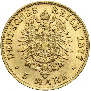 Niemcy, Bawaria, 5 marek, 1877 D, Ludwig II, rzadkie