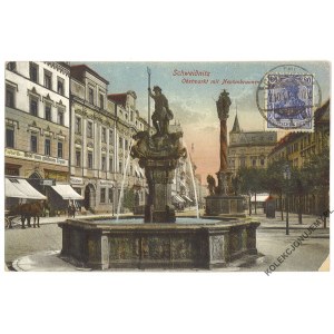 [SWIDNICA] Schweidnitz. Obstmarkt mit Neptunbrunnen. Vydal Konrad Hentschel