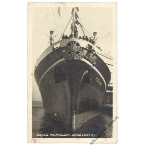 GDYNIA. M.S. Piłsudski. Dziób statku. Wyd. Morska Agencja Fotograficzna